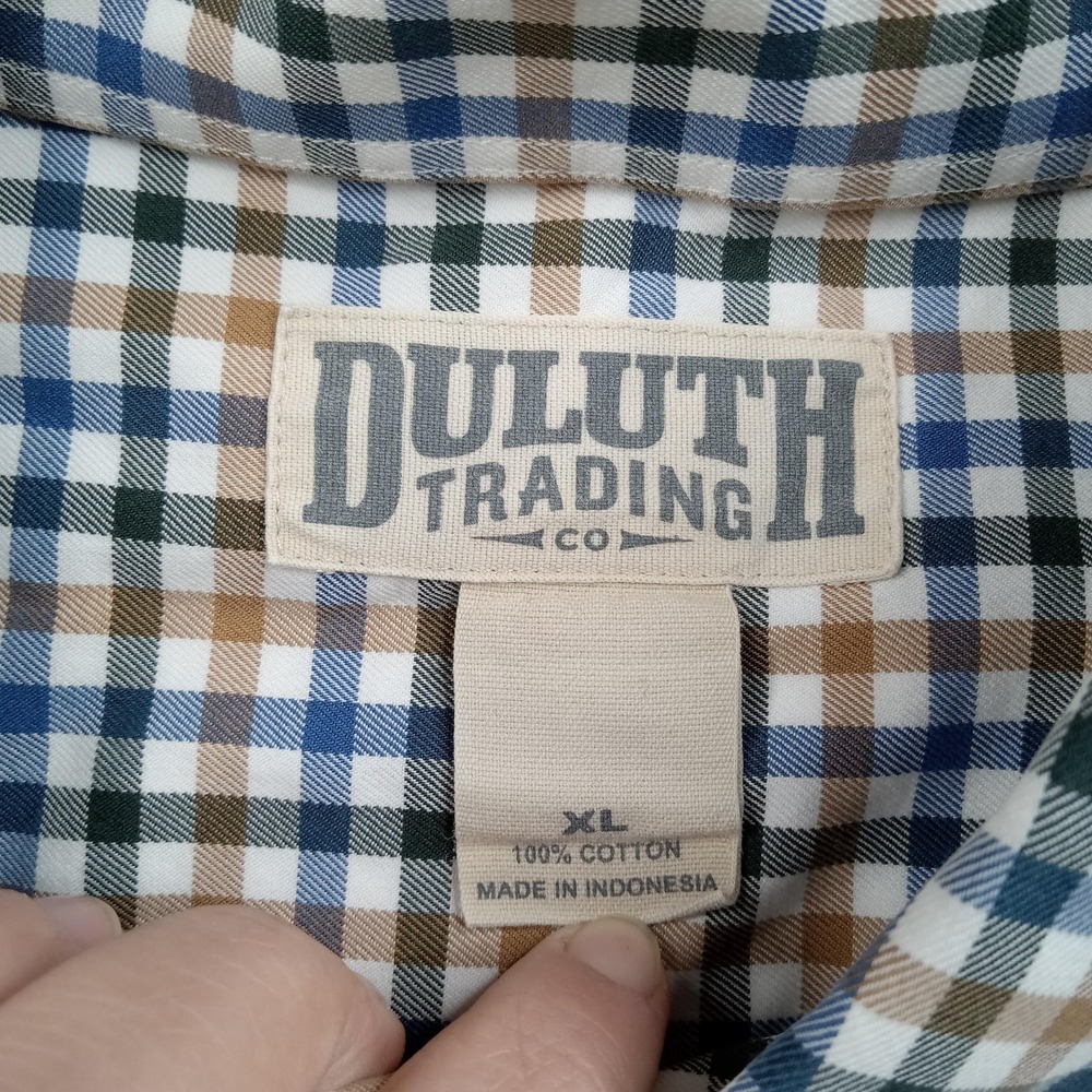 Duluth Trading Shirt Mens XL Blue Brown Plaid Button Front Long Sleeve Casual - Picture 2 of 6